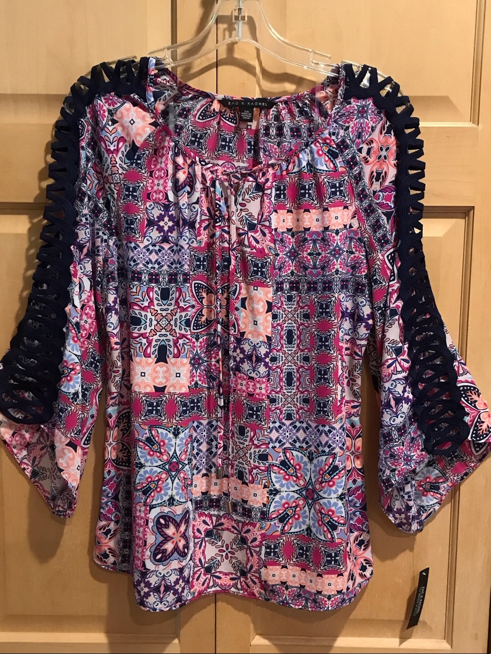 New Zac & Rachel Fuchsia,Navy & Peach Patchwork Print Blouse
